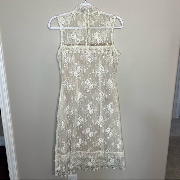 NWT Vintage Jessica McClintock Cream High Neck Lace Knee Length Dress size 10 - Picture 5 of 11